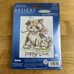 "PUPPY LOVE" Cross Stitch Kit Janlynn Stamped Fabric 5" x 7" NEW Cottage Craft